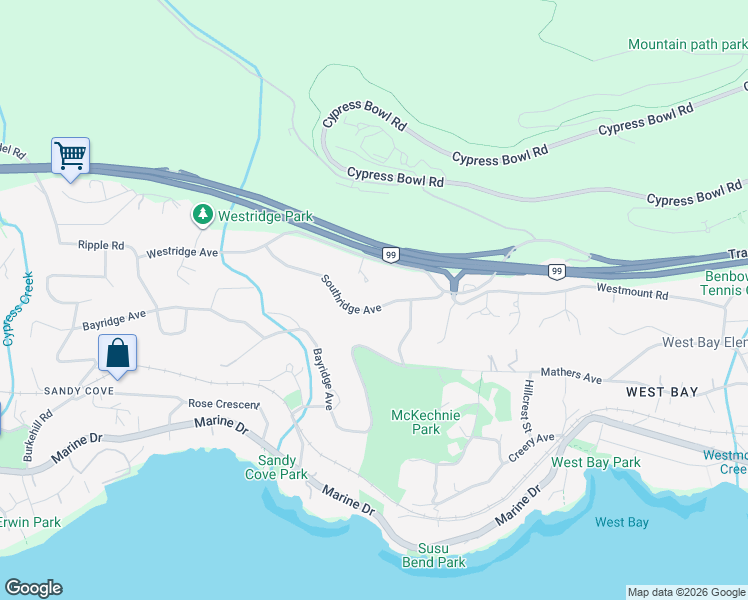 map of restaurants, bars, coffee shops, grocery stores, and more near 3791 Southridge Avenue in West Vancouver