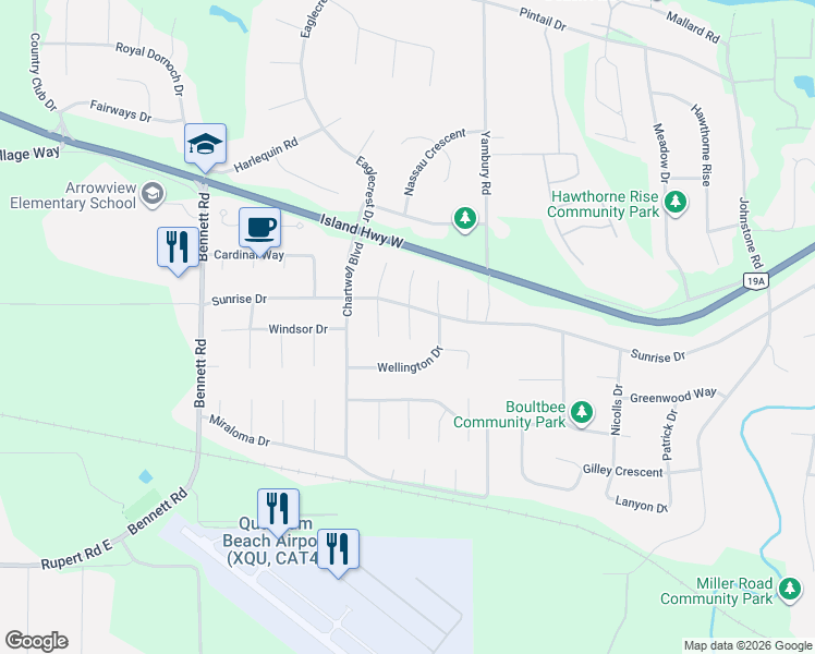 map of restaurants, bars, coffee shops, grocery stores, and more near 728 Banwell Court in Qualicum Beach