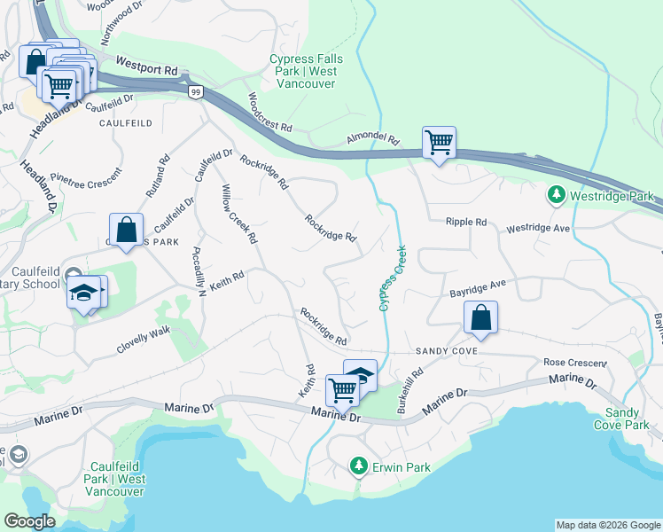 map of restaurants, bars, coffee shops, grocery stores, and more near 4308 Rockridge Rd in Greater Vancouver Regional District