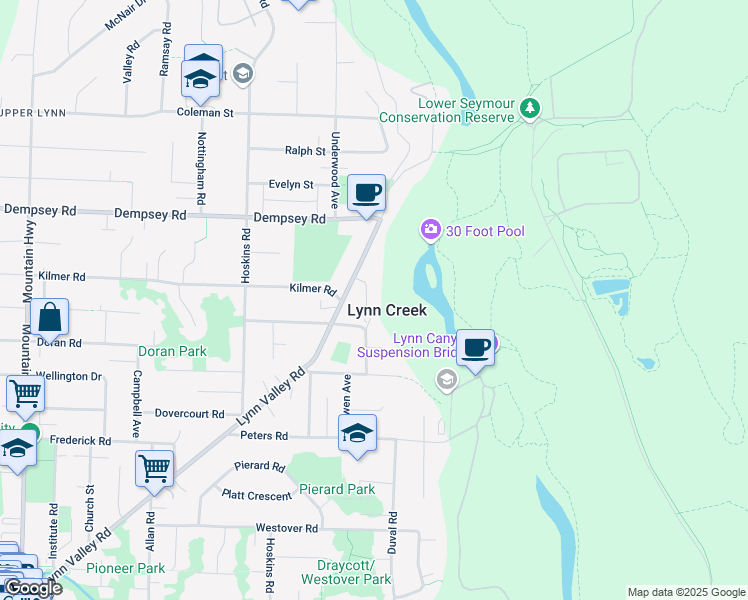 map of restaurants, bars, coffee shops, grocery stores, and more near 3970 Phyllis Road in North Vancouver