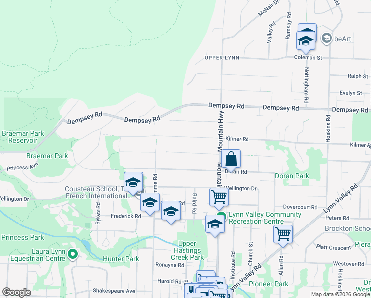 map of restaurants, bars, coffee shops, grocery stores, and more near 1186 Chamberlain Drive in North Vancouver
