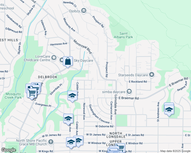 map of restaurants, bars, coffee shops, grocery stores, and more near 3975 Woodbury Avenue in North Vancouver