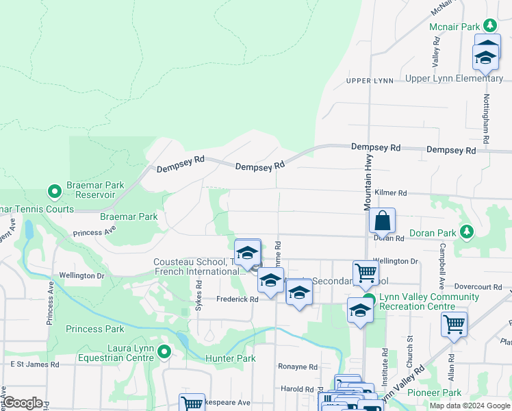 map of restaurants, bars, coffee shops, grocery stores, and more near 1070 Chamberlain Drive in North Vancouver