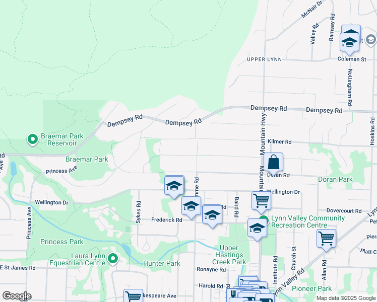 map of restaurants, bars, coffee shops, grocery stores, and more near 1084 Chamberlain Drive in North Vancouver