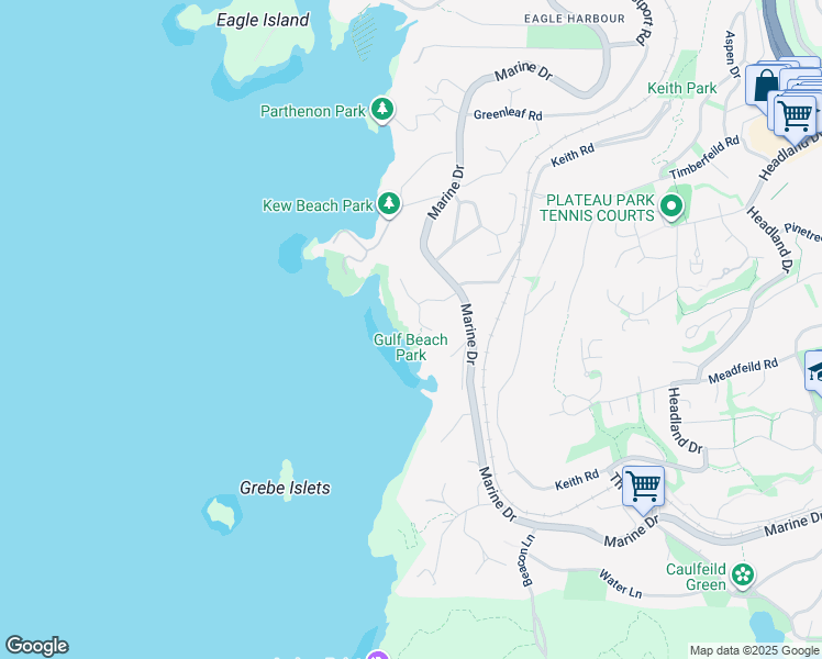 map of restaurants, bars, coffee shops, grocery stores, and more near 5225 Gulf Place in West Vancouver
