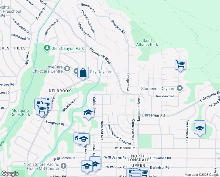 map of restaurants, bars, coffee shops, grocery stores, and more near 3980 Norwood Avenue in North Vancouver