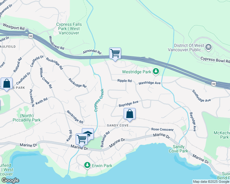 map of restaurants, bars, coffee shops, grocery stores, and more near 4146 Burkehill Road in West Vancouver