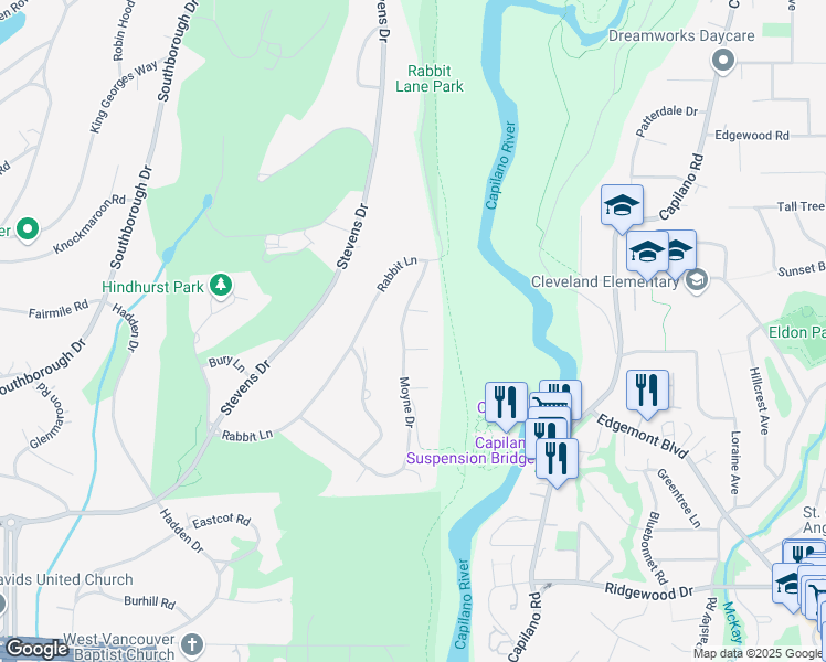 map of restaurants, bars, coffee shops, grocery stores, and more near 318 Moyne Drive in West Vancouver