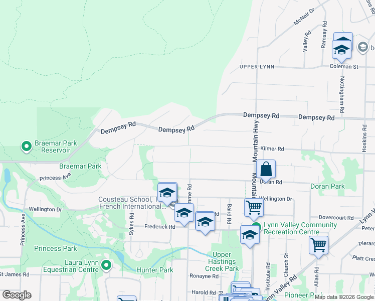 map of restaurants, bars, coffee shops, grocery stores, and more near 1094 Chamberlain Drive in North Vancouver