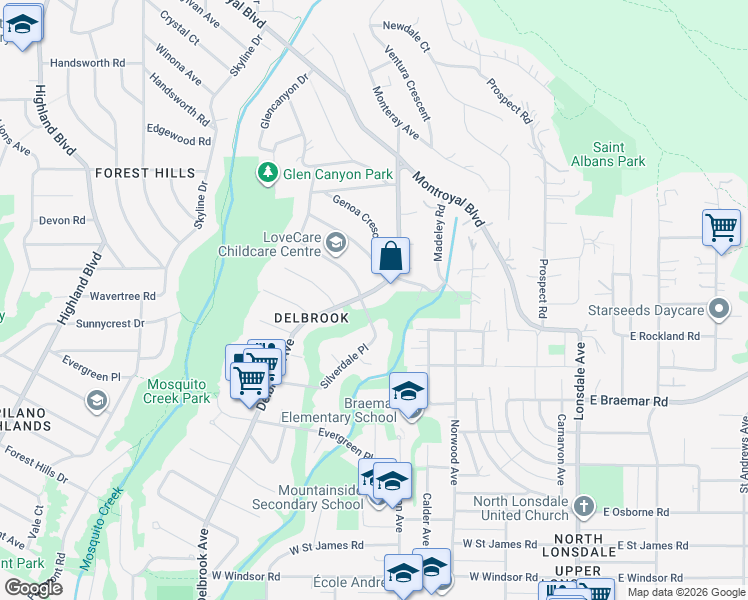 map of restaurants, bars, coffee shops, grocery stores, and more near 4034 Delbrook Avenue in North Vancouver