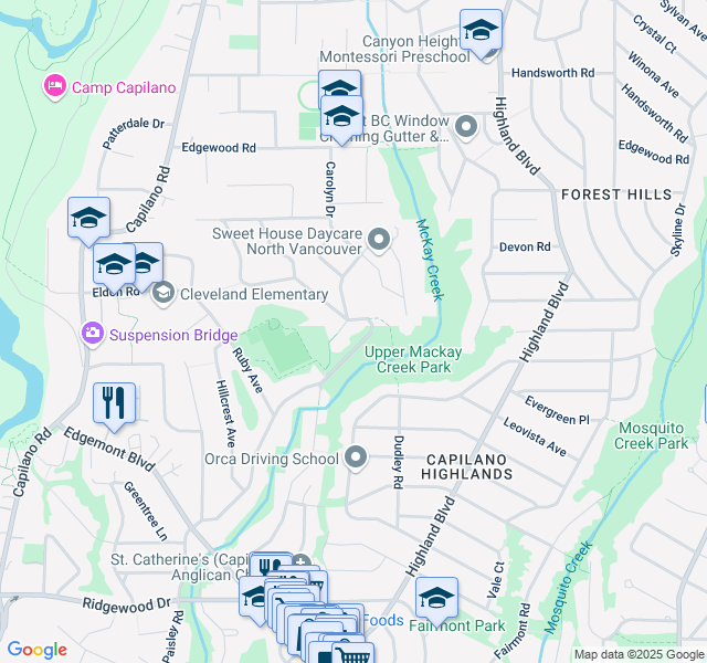 map of restaurants, bars, coffee shops, grocery stores, and more near in North Vancouver