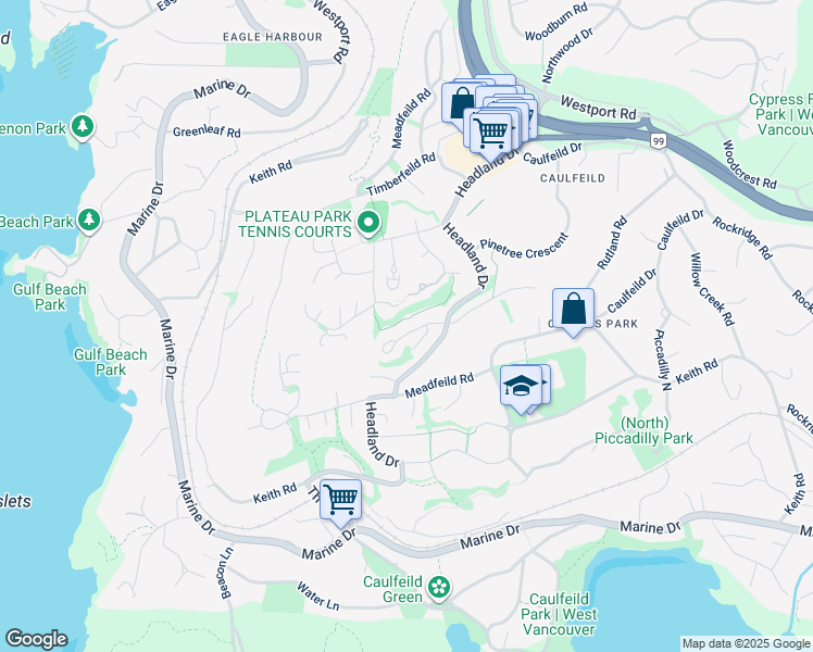 map of restaurants, bars, coffee shops, grocery stores, and more near 4949 Edendale Court in West Vancouver