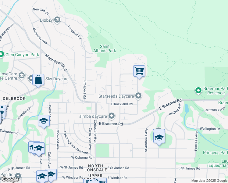 map of restaurants, bars, coffee shops, grocery stores, and more near 4050 Saint Pauls Avenue in North Vancouver