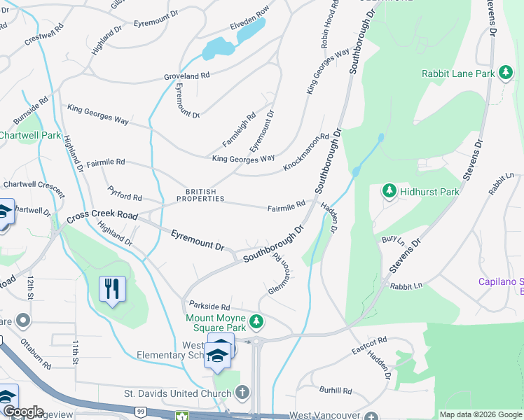 map of restaurants, bars, coffee shops, grocery stores, and more near 690 Fairmile Road in West Vancouver