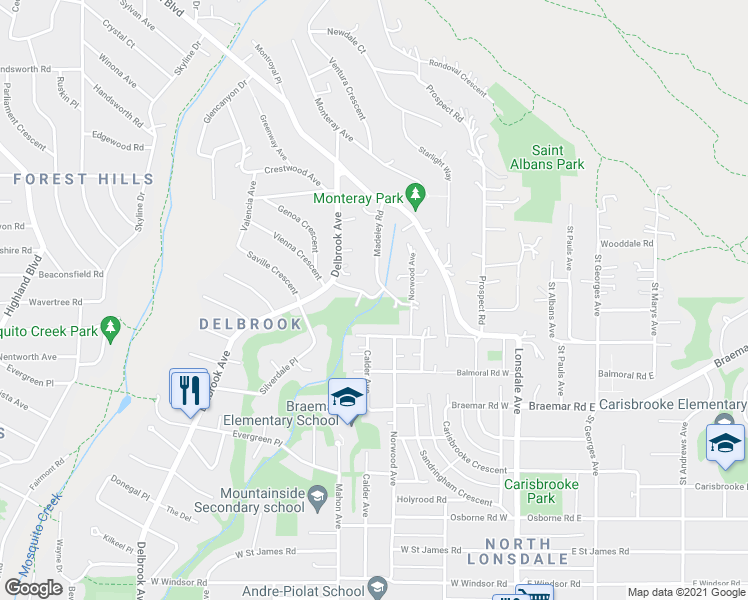 map of restaurants, bars, coffee shops, grocery stores, and more near 329 Cartelier Road in North Vancouver