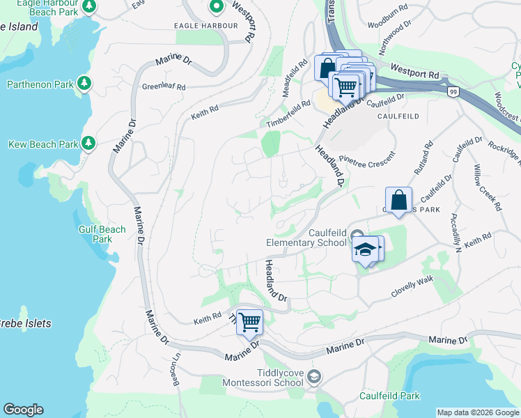 map of restaurants, bars, coffee shops, grocery stores, and more near 5418 West Vista Court in West Vancouver