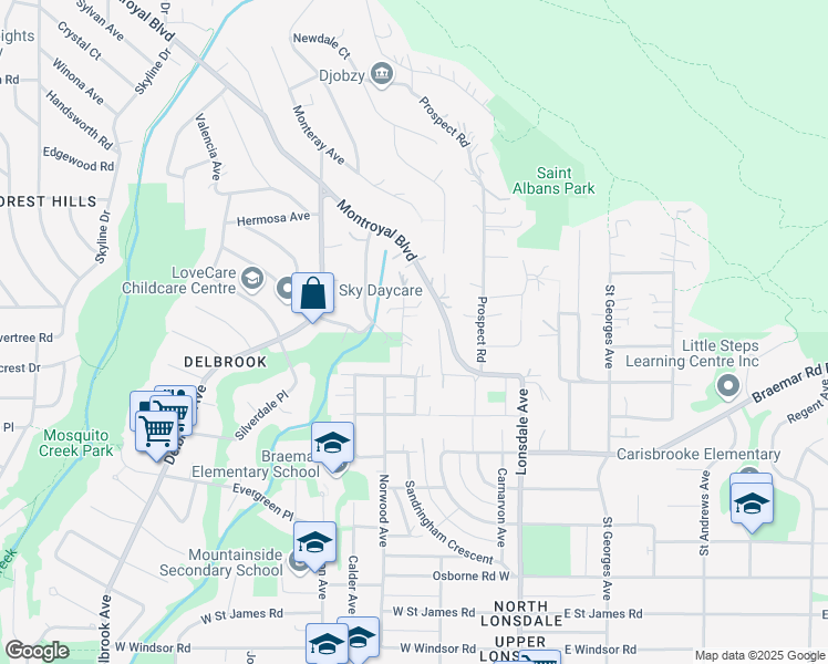 map of restaurants, bars, coffee shops, grocery stores, and more near 4062 Norwood Avenue in North Vancouver