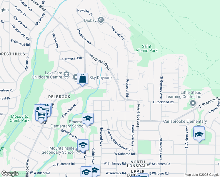 map of restaurants, bars, coffee shops, grocery stores, and more near 4062 Norwood Avenue in North Vancouver