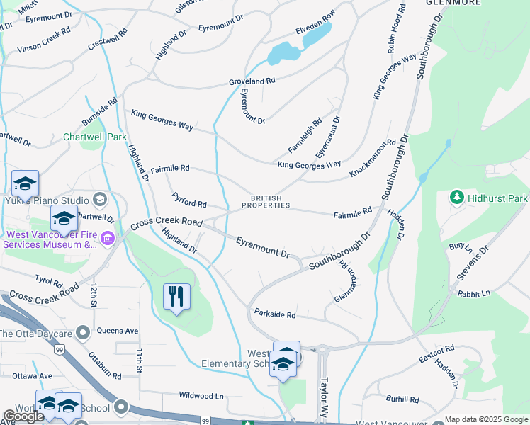 map of restaurants, bars, coffee shops, grocery stores, and more near 790 Fairmile Road in West Vancouver
