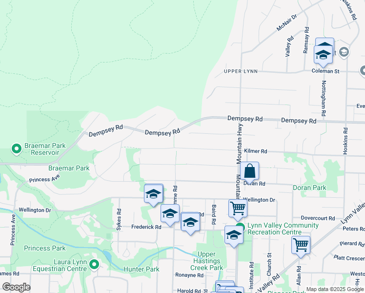 map of restaurants, bars, coffee shops, grocery stores, and more near 1122 Kilmer Road in North Vancouver