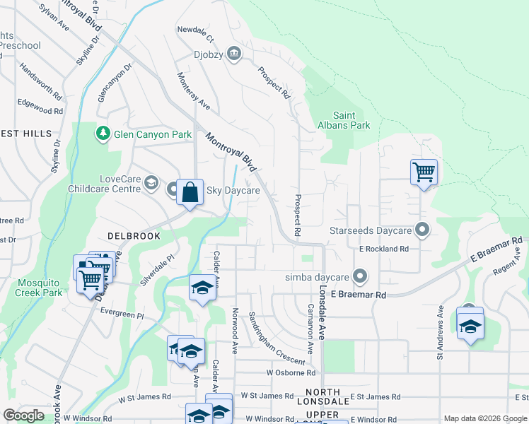map of restaurants, bars, coffee shops, grocery stores, and more near 4081 Woodbury Avenue in North Vancouver