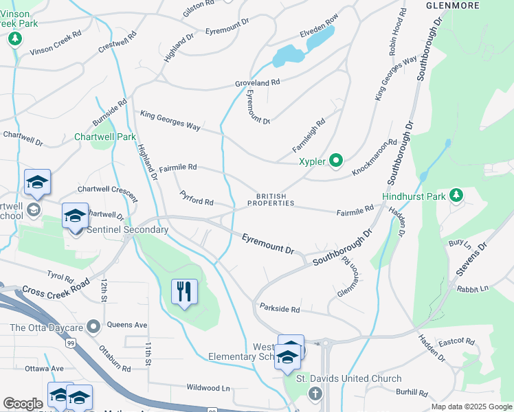 map of restaurants, bars, coffee shops, grocery stores, and more near 791 Eyremount Drive in West Vancouver