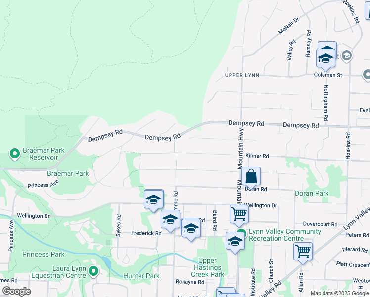map of restaurants, bars, coffee shops, grocery stores, and more near 1122 Kilmer Road in North Vancouver