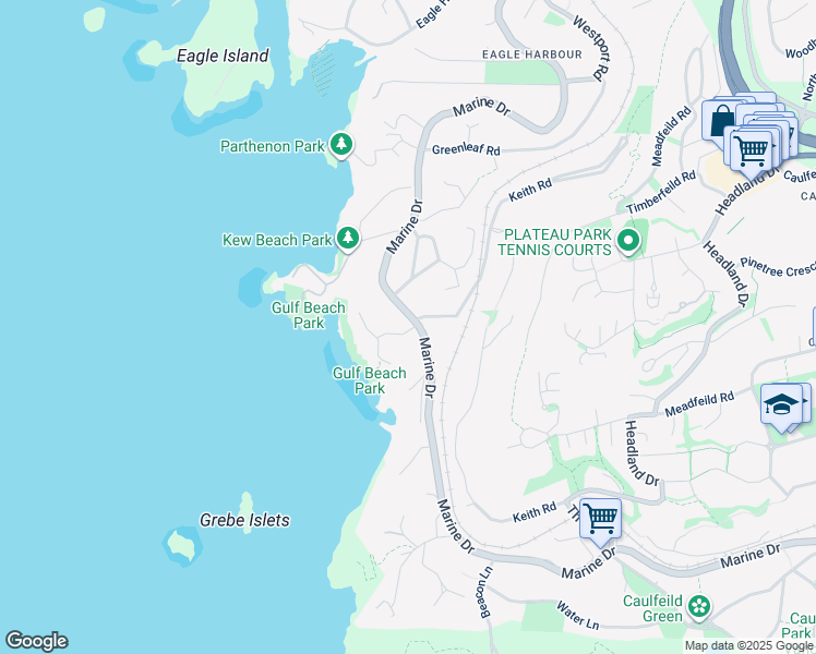 map of restaurants, bars, coffee shops, grocery stores, and more near 5277 Kew Road in West Vancouver