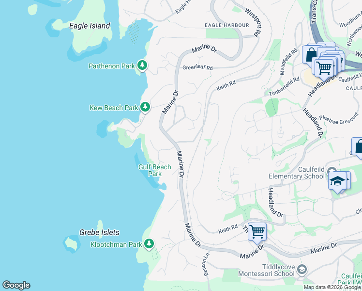 map of restaurants, bars, coffee shops, grocery stores, and more near 5325 Marine Drive in West Vancouver