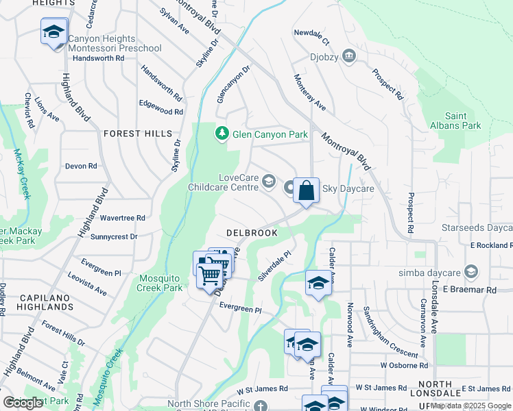map of restaurants, bars, coffee shops, grocery stores, and more near 534 Granada Crescent in North Vancouver