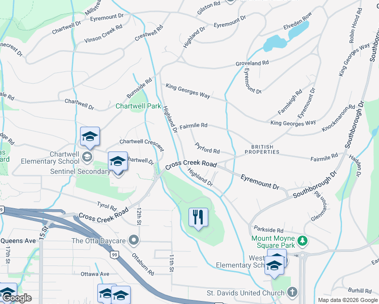 map of restaurants, bars, coffee shops, grocery stores, and more near 888 Pyrford Road in West Vancouver