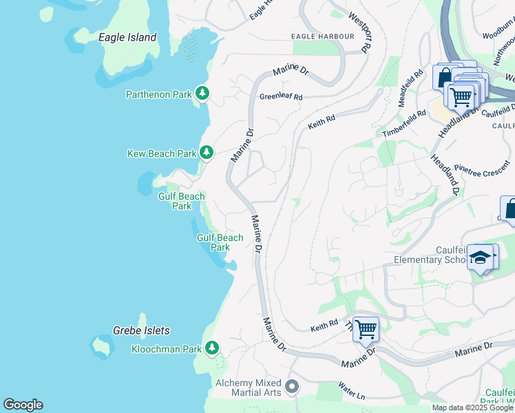 map of restaurants, bars, coffee shops, grocery stores, and more near 5325 Marine Drive in West Vancouver