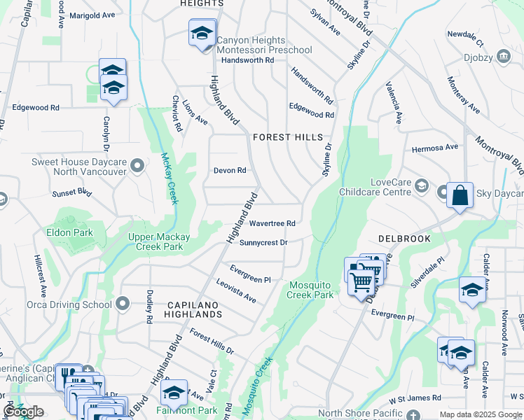 map of restaurants, bars, coffee shops, grocery stores, and more near 935 Beaconsfield Road in North Vancouver