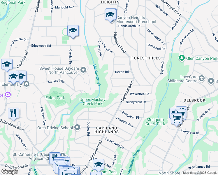 map of restaurants, bars, coffee shops, grocery stores, and more near 4065 Lions Avenue in North Vancouver