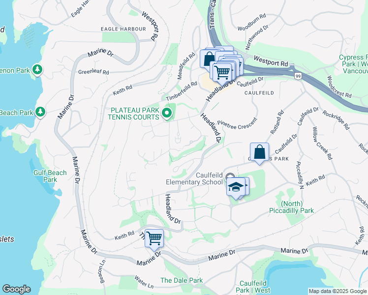 map of restaurants, bars, coffee shops, grocery stores, and more near 5110 Alderfeild Place in West Vancouver