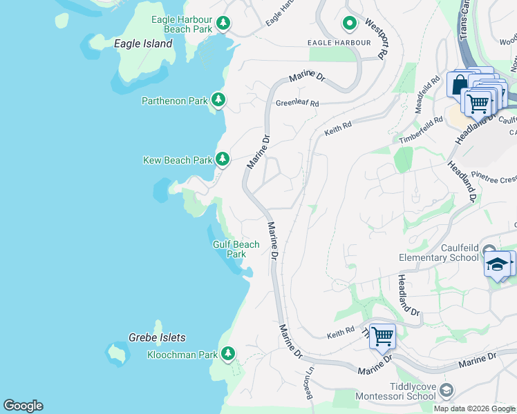 map of restaurants, bars, coffee shops, grocery stores, and more near 5312 Marine Drive in West Vancouver