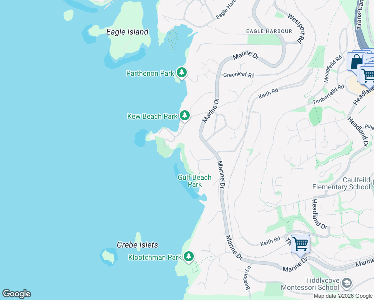 map of restaurants, bars, coffee shops, grocery stores, and more near 5295 Gulf Place in West Vancouver