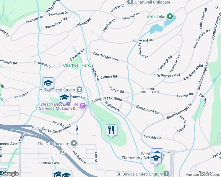 map of restaurants, bars, coffee shops, grocery stores, and more near 888 Pyrford Road in West Vancouver
