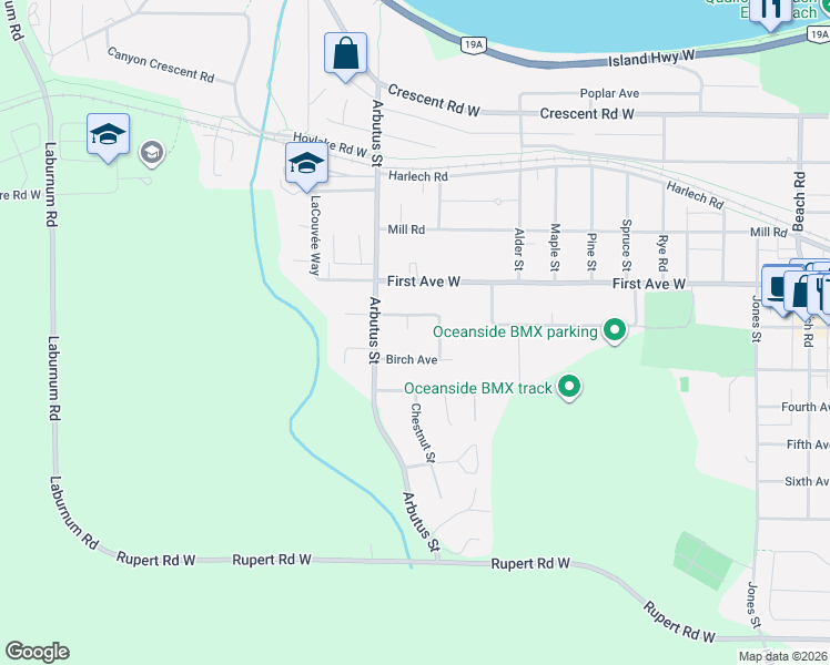 map of restaurants, bars, coffee shops, grocery stores, and more near 494 Rowan Drive in Qualicum Beach