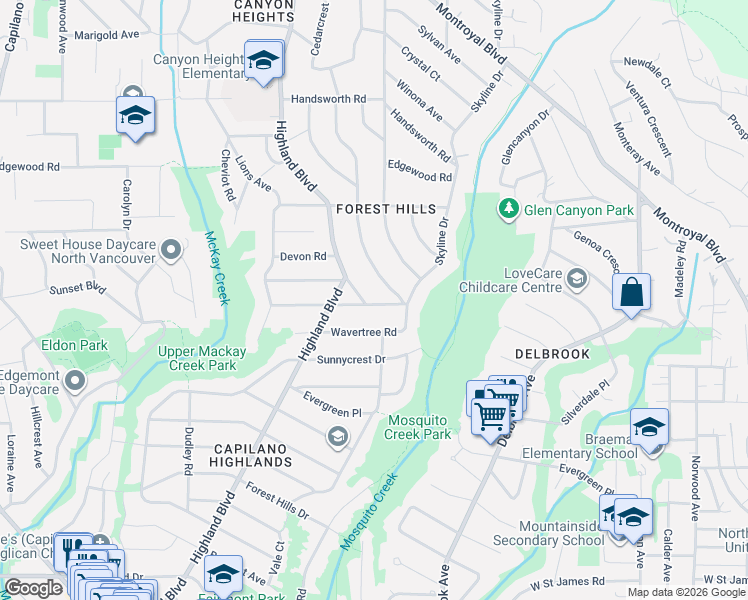 map of restaurants, bars, coffee shops, grocery stores, and more near 908 Beaconsfield Road in North Vancouver