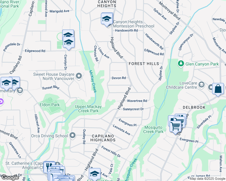 map of restaurants, bars, coffee shops, grocery stores, and more near 988 Beaconsfield Road in North Vancouver