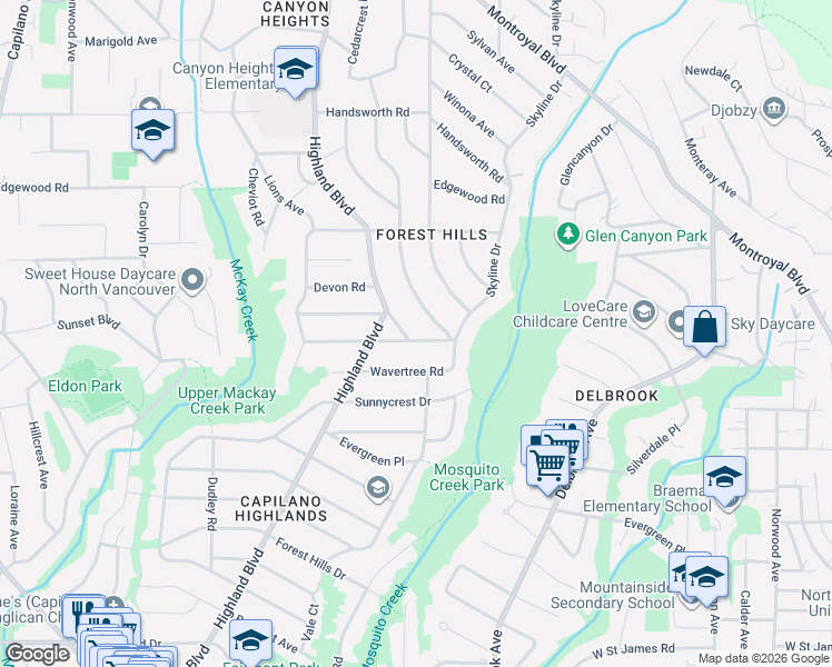 map of restaurants, bars, coffee shops, grocery stores, and more near in North Vancouver