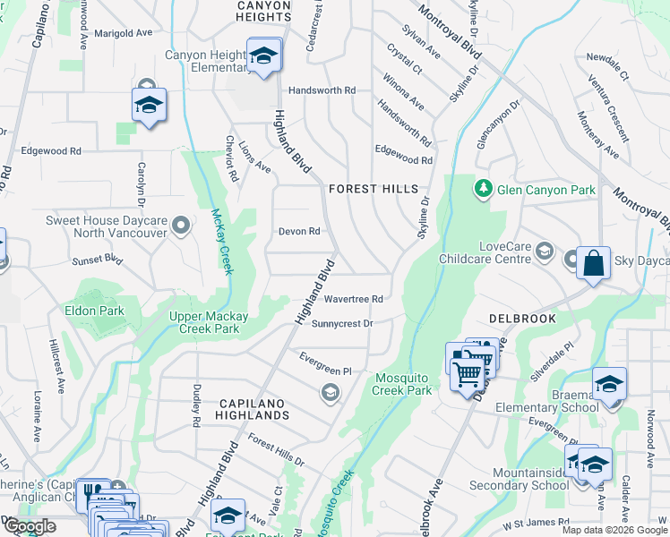 map of restaurants, bars, coffee shops, grocery stores, and more near 944 Beaconsfield Road in North Vancouver