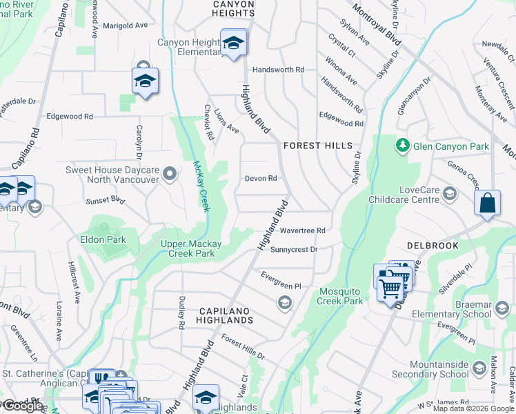 map of restaurants, bars, coffee shops, grocery stores, and more near 972 Beaconsfield Road in North Vancouver