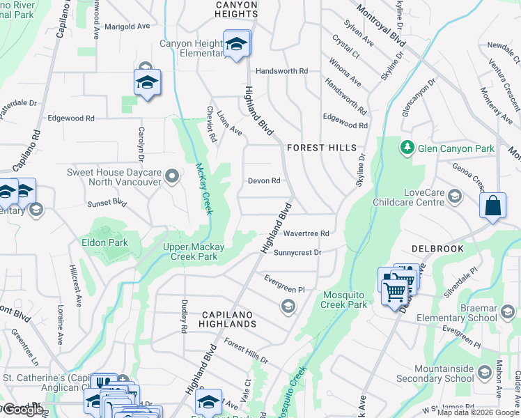 map of restaurants, bars, coffee shops, grocery stores, and more near 972 Beaconsfield Road in North Vancouver
