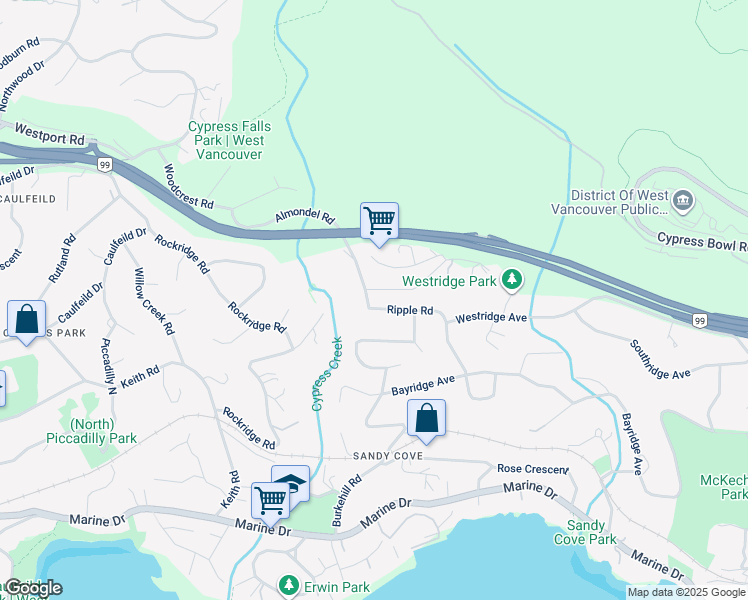 map of restaurants, bars, coffee shops, grocery stores, and more near 4145 Ripple Road in West Vancouver
