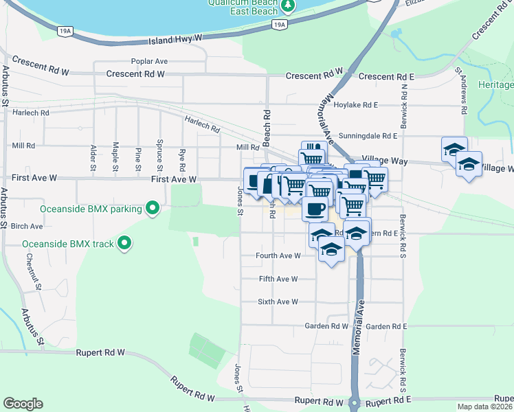 map of restaurants, bars, coffee shops, grocery stores, and more near in Qualicum Beach