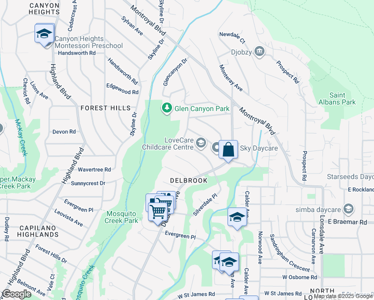map of restaurants, bars, coffee shops, grocery stores, and more near 539 Saville Crescent in North Vancouver