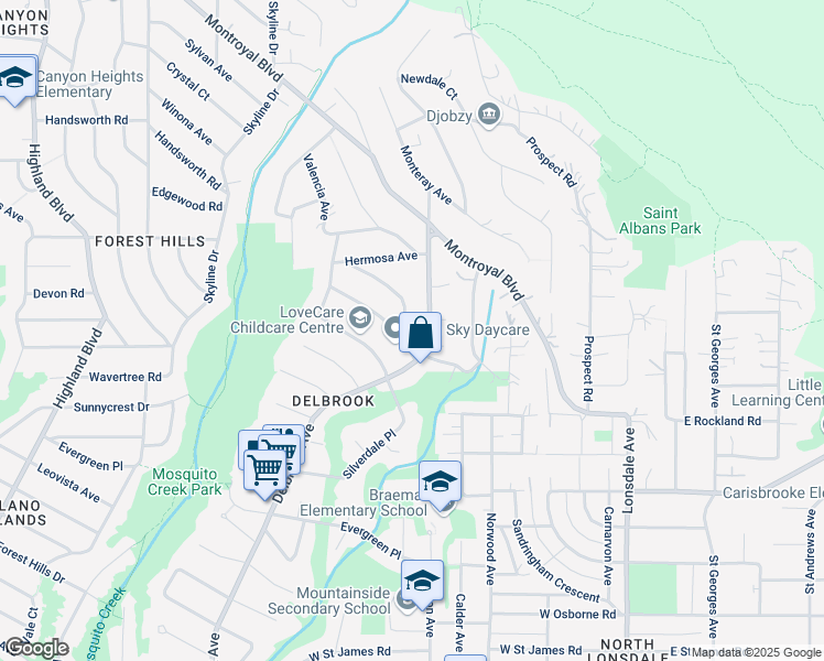 map of restaurants, bars, coffee shops, grocery stores, and more near 430 Genoa Crescent in North Vancouver