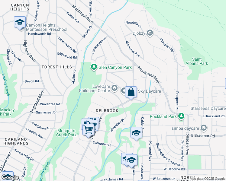 map of restaurants, bars, coffee shops, grocery stores, and more near 512 Saville Crescent in North Vancouver